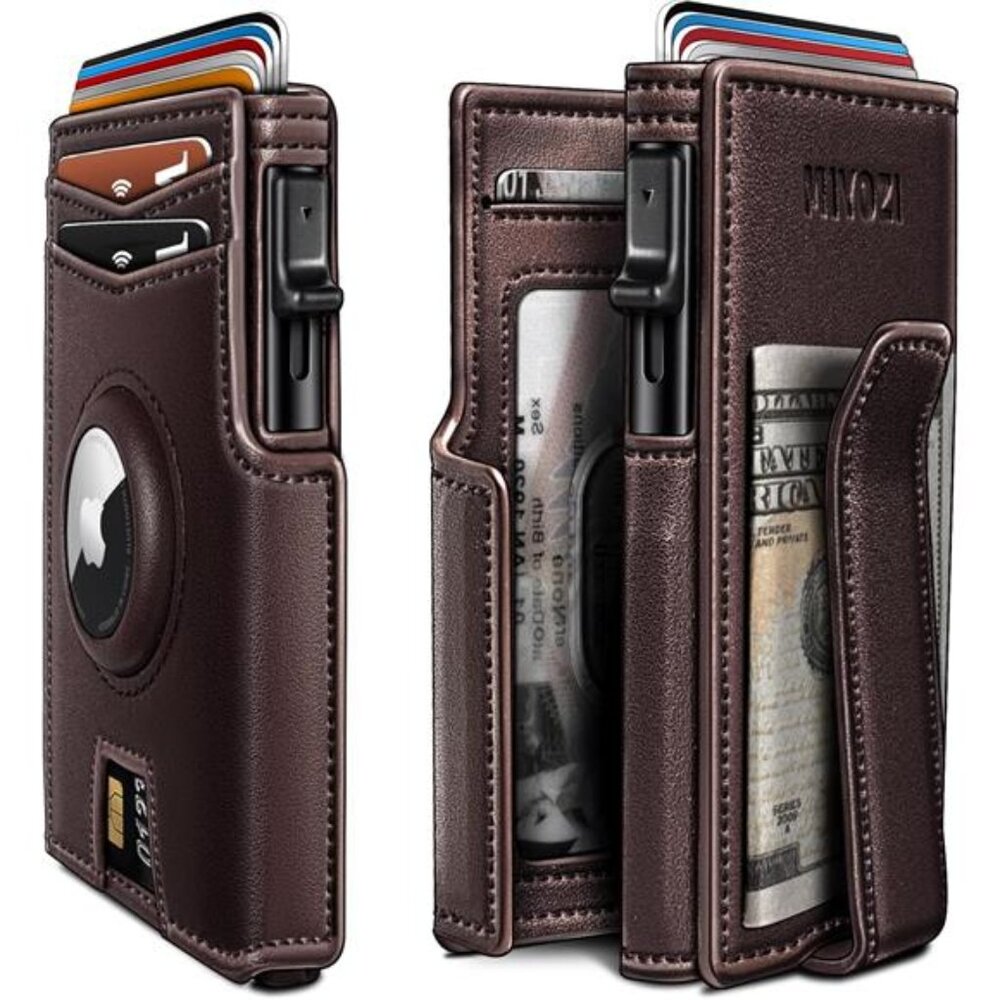 Airtag Wallet for Men,with Money Clip 10 Cards Metal Case Smart Slim Pop Up